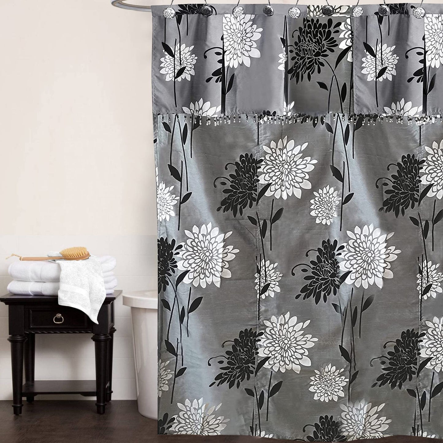 Popular Home The Erica Collection W-ATT VAL Shower Curtain, 70 by 72", Grey