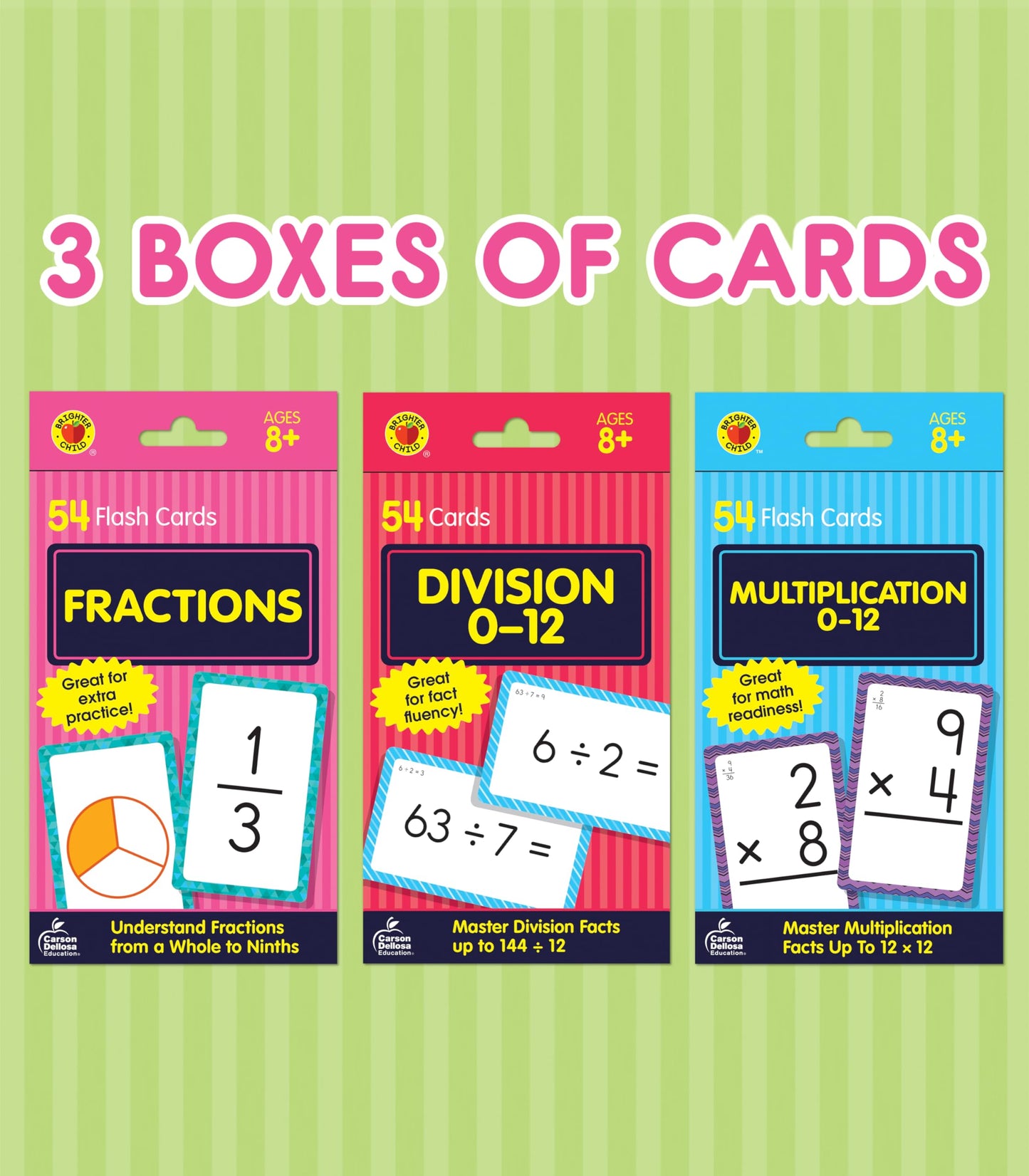 Carson Dellosa Math Flash Cards Set – Division, Fractions & Multiplication, 3rd Grade Learning Games for Kids Ages 8-12