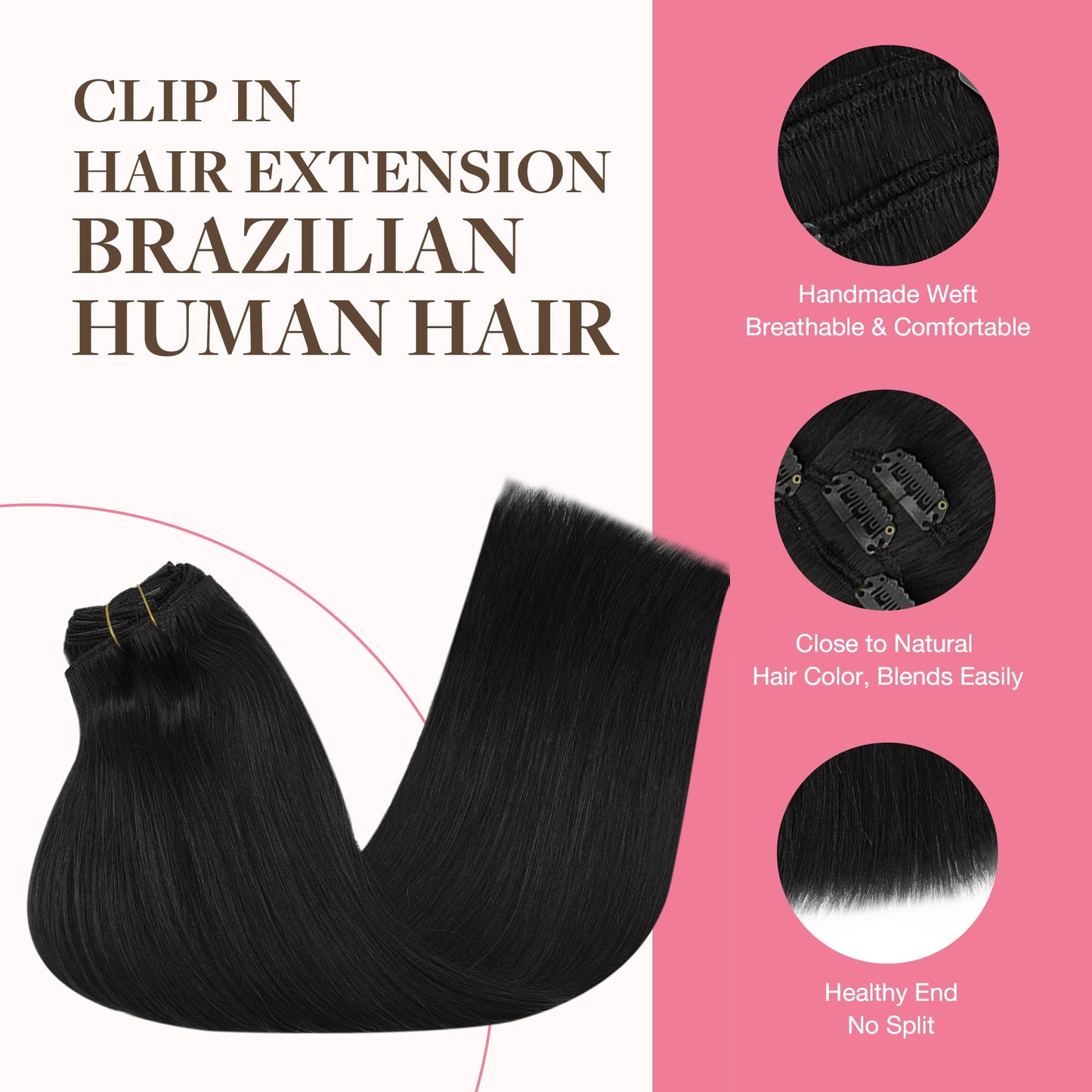 GOO GOO Clip in Hair Extensions Real Human Hair, Remy Human Hair Extensions Clip ins for Women, Natural Human Hair, 22inch 150g 9 Pcs, #33B Dark Beauty and Personal Care GOO GOO