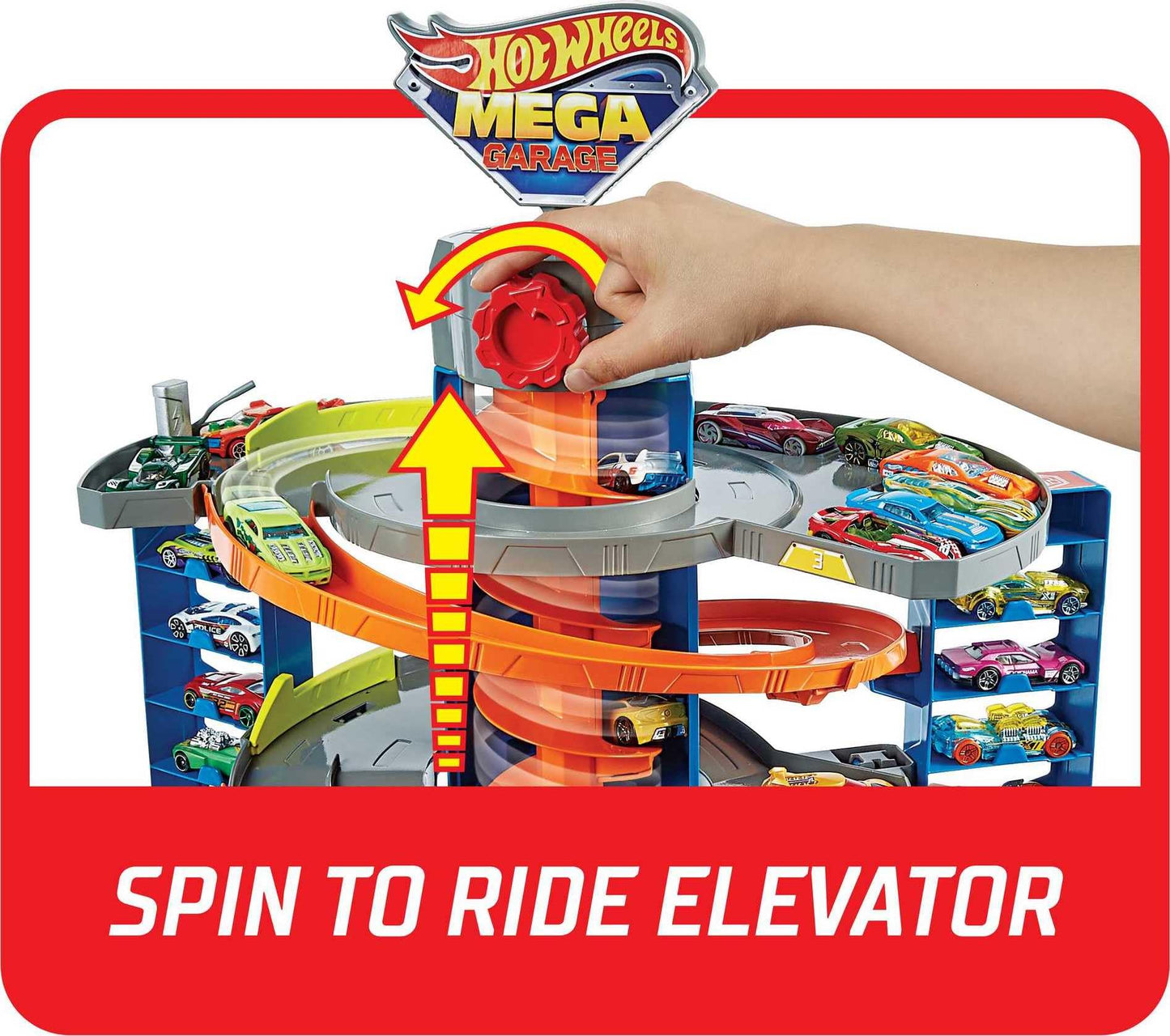 Hot Wheels City Mega Garage Playset with Corkscrew Elevator, Parking for 60+ Cars, Includes 1:64 Scale Vehicle, Kids Toy Gift Ages 4+ (HFH03)
