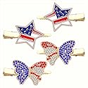 4th of July Patriotic Hair Clips Rhinestone American Flag Star Heart Bows Alligator Metal Clips Crystal Red White and Blue USA Independence Day