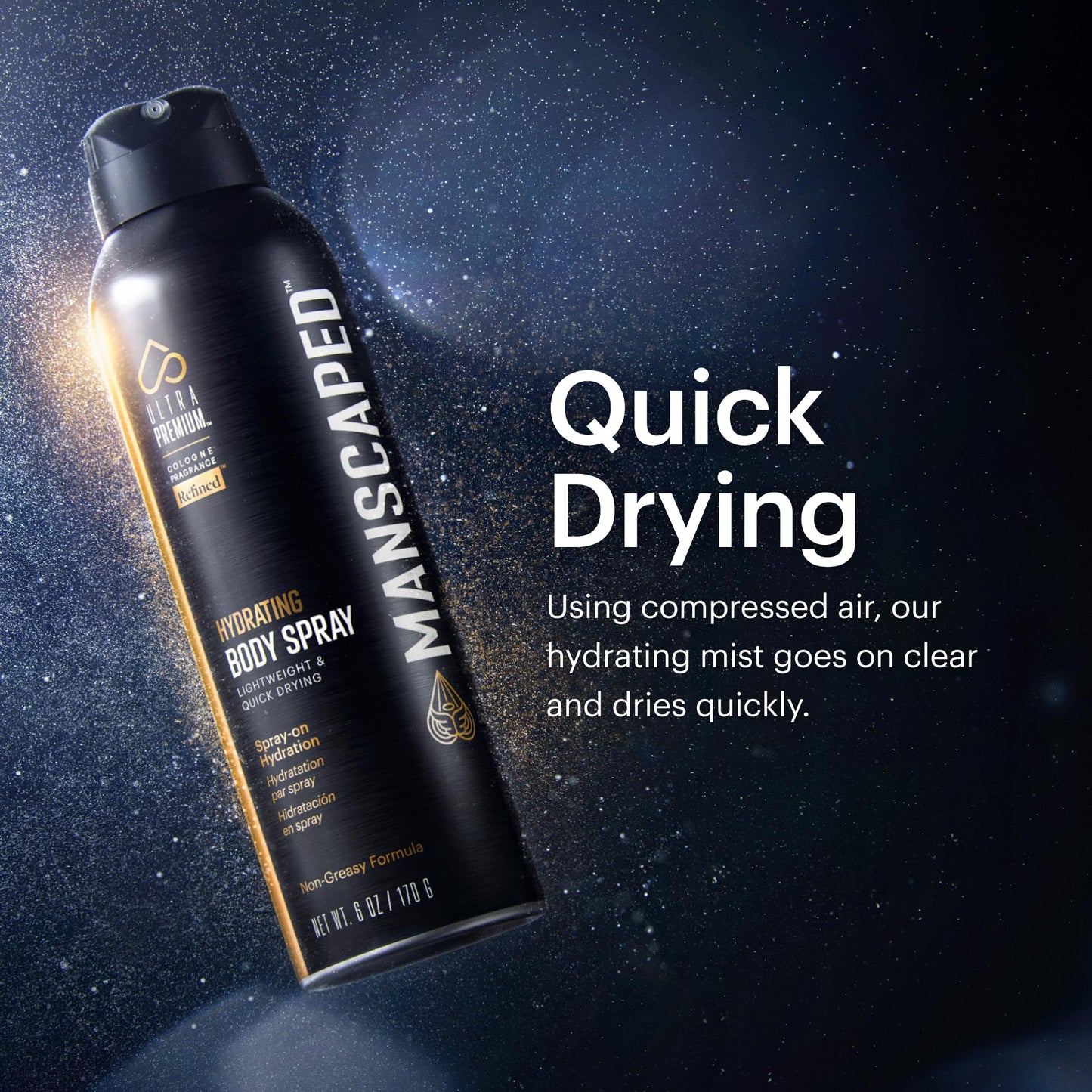 MANSCAPED® UltraPremium Hydrating Body Spray, Non-Greasy Quick Drying Spray-On Moisturizer Formula with Red Algae and Hyaluronic Acid