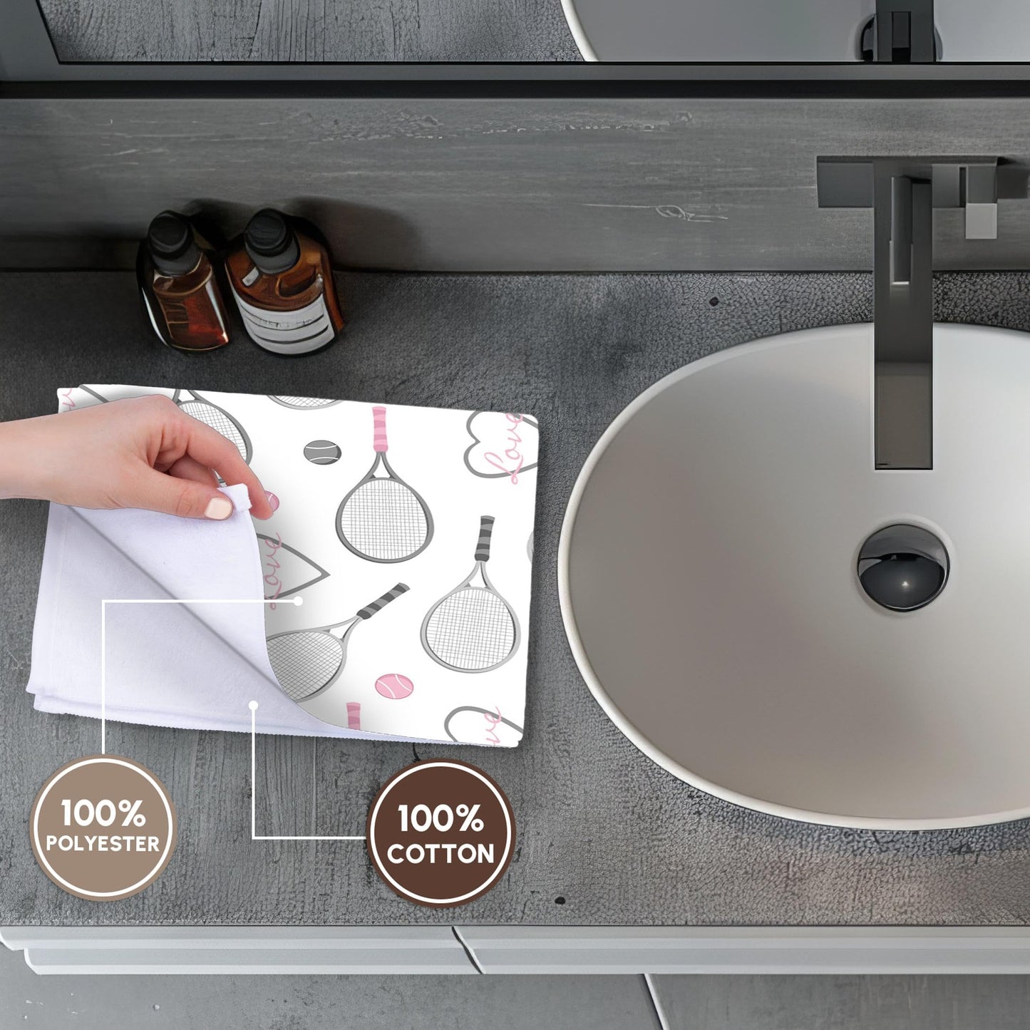 3D Rose TWL_201737_1 Tennis Love Pattern Grey and Pink, 15" x 22"