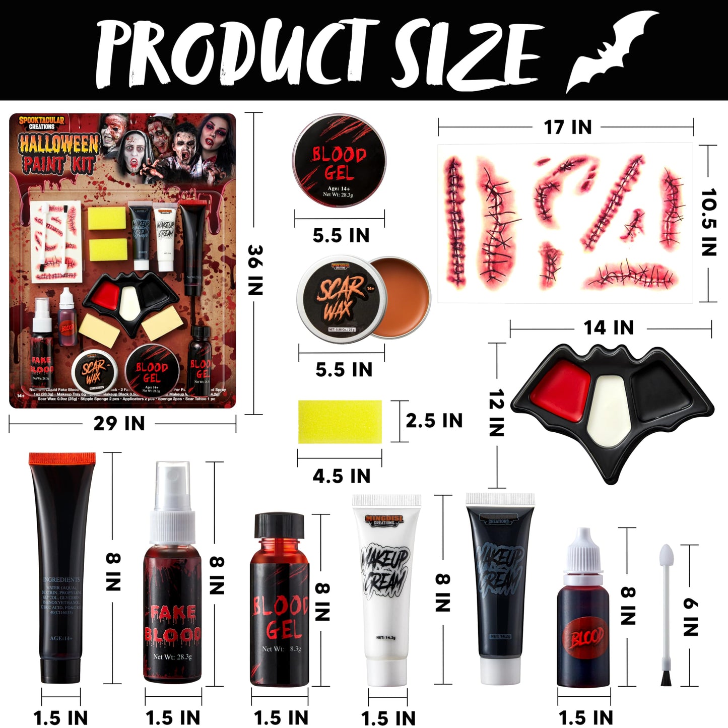 Spooktacular Creations 16 Pcs Halloween Family Makeup Kit Face Body Paint with Liquid Blood Gel, Fake Blood and More Easy On Makeup Set for Zombie