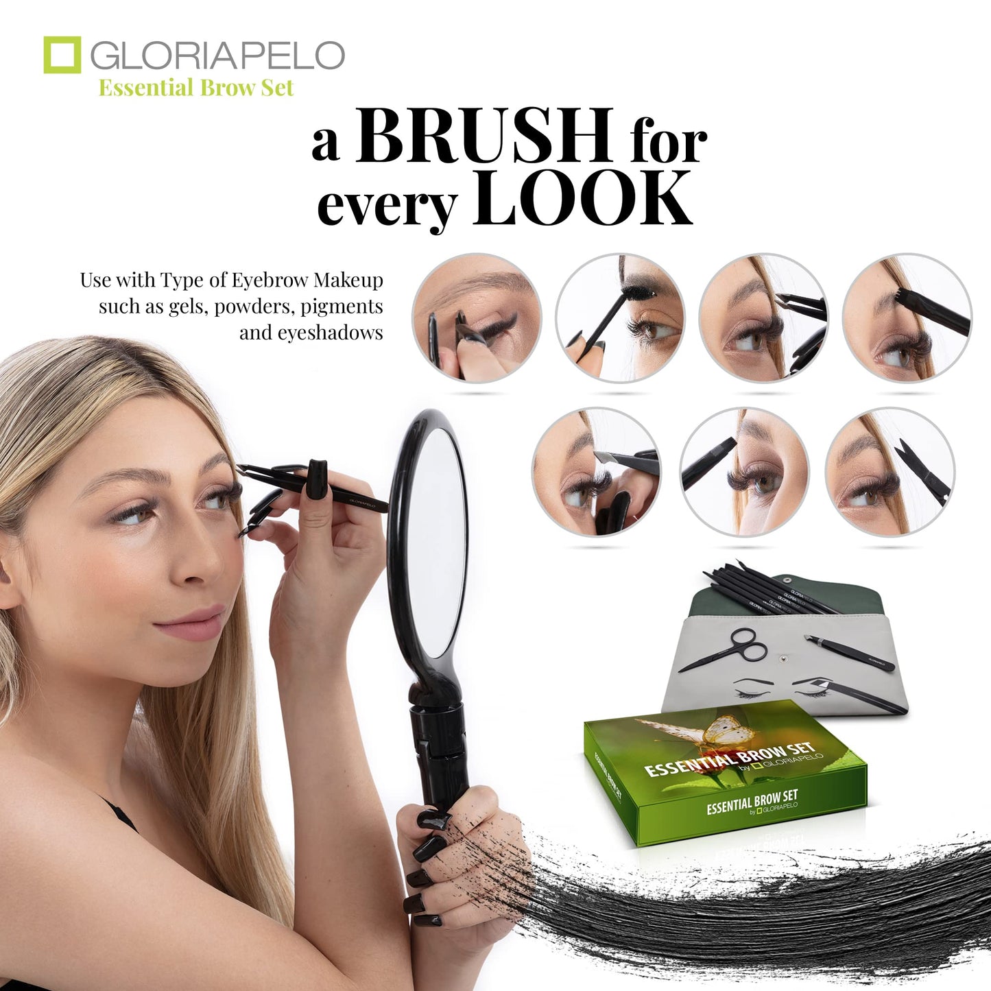 GLORIAPELO Eyebrow Brush Set - Premium Make-up Brush Kit - 10pcs Eyebrow Brush Makeup - Professional Make-up Brush Set - Eyebrow Makeup Gel - Eyebrow