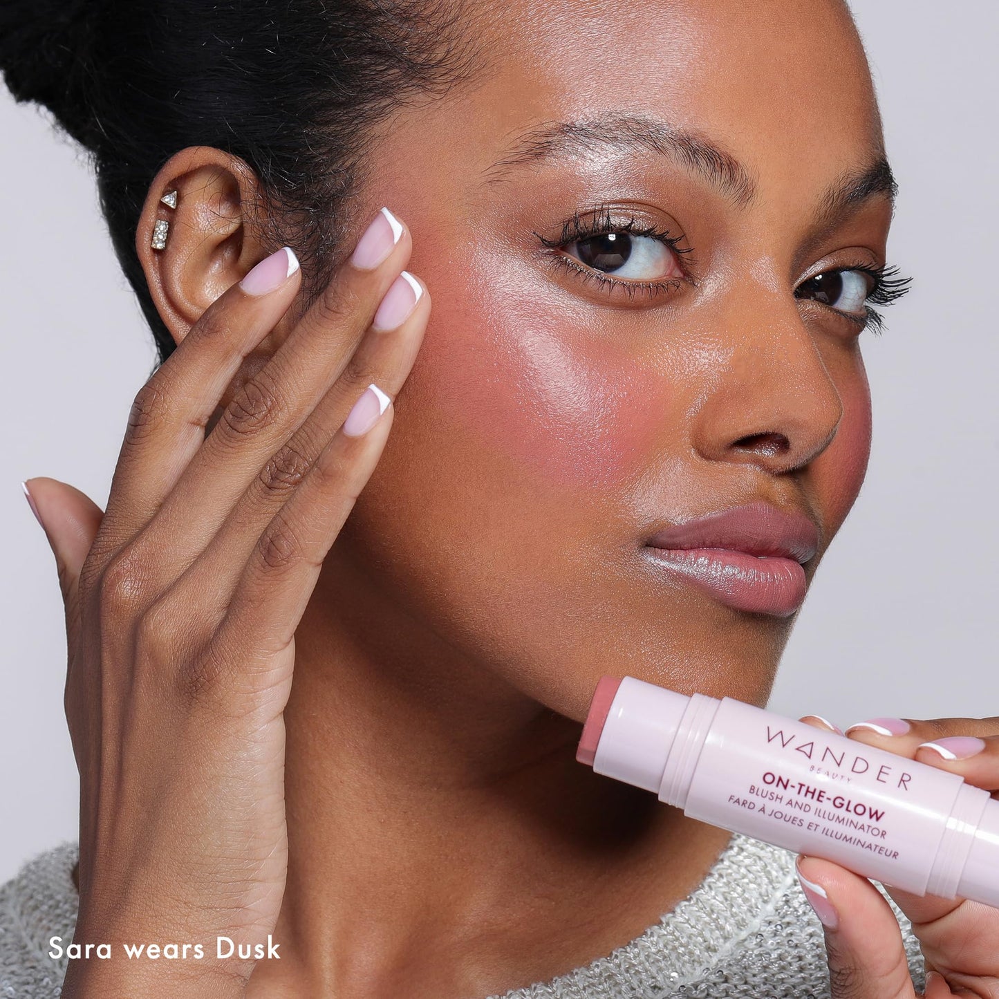 Wander Beauty On-the-Glow Blush and Illuminator - Dusk/Nude Glow - 7-in-1 Hydrating Cream Blush & Highlighting Stick - Stick Blush for Cheeks, Lip