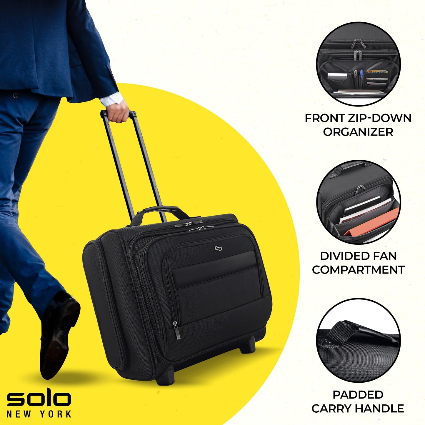 Solo New York Rolling Overnighter Catalog Case with Wheels - Roller Laptop Bag, Wheeled Briefcase for Women & Men, Carry On Size for Travel, Fits