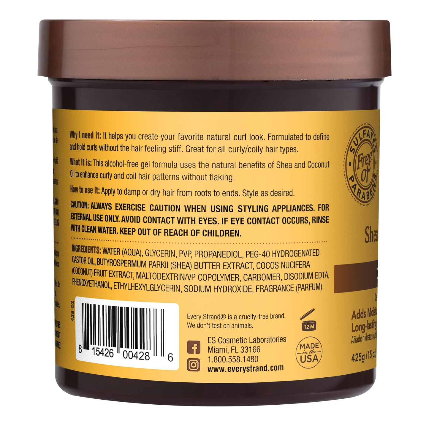 Every Strand Simply Curls Curl Control Gel 15 Oz, Long Lasting Definition and Frizz Control for Wavy, Curly, and Coily Hair, Infused with Shea Butter