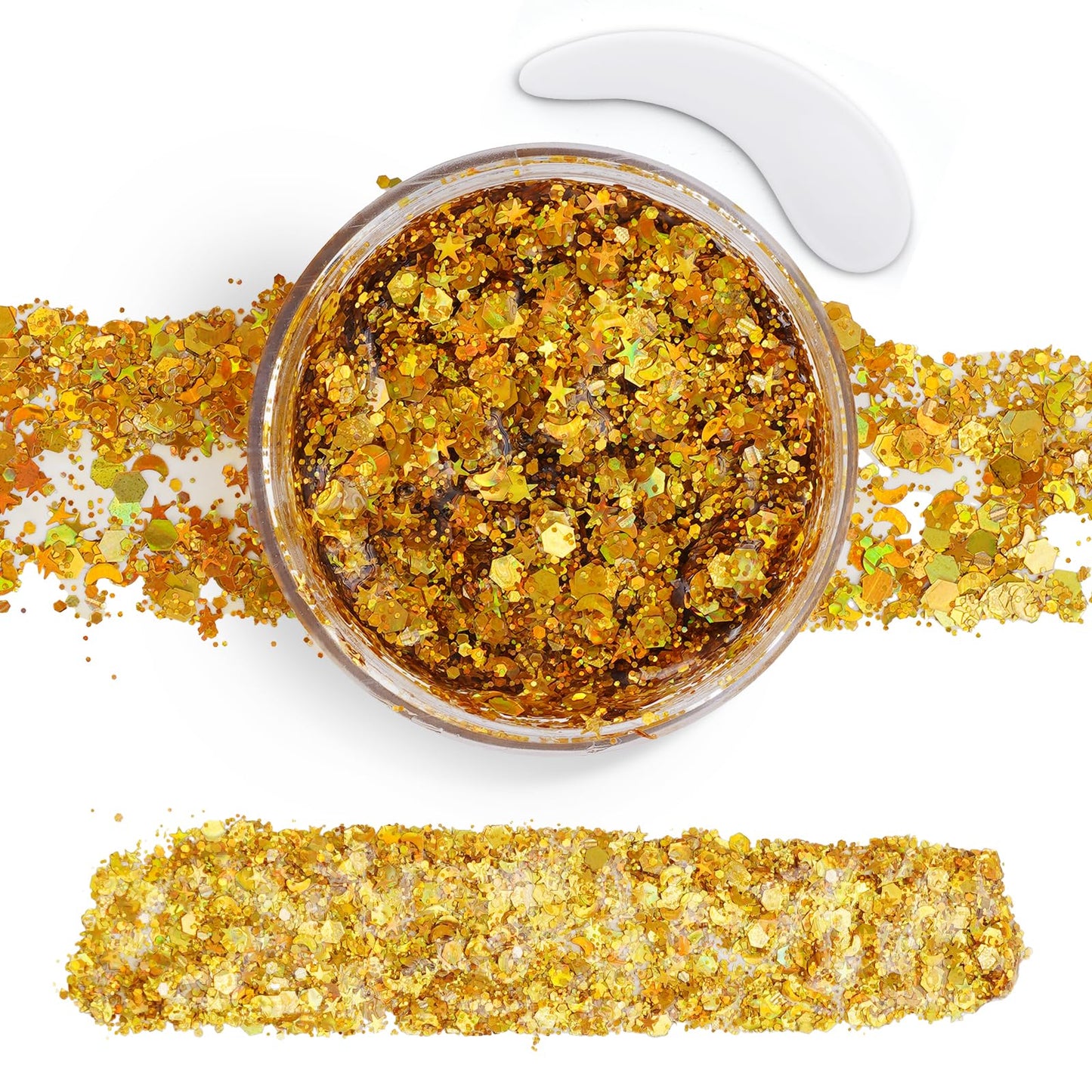 Gold Body Glitter Gel,Face Hair Glitter Makeup,Music Festival Concert Outfit Rave Pride Accessories for Women,Mermaid Sequins Chunky Glitter Face