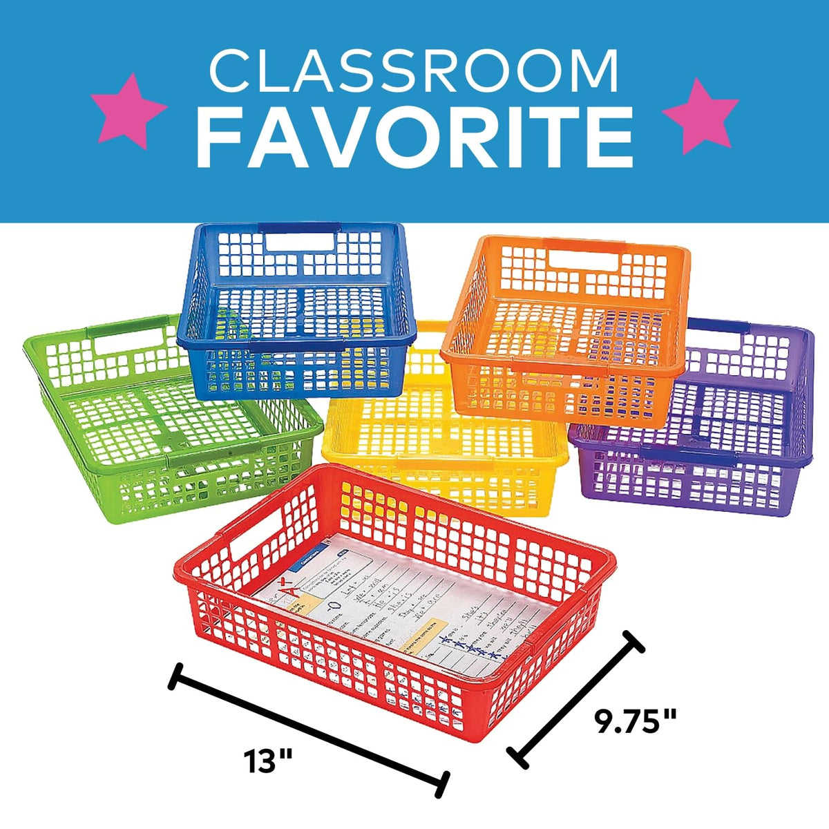 Fun Express Stackable Storage Bins 13x9.75x3 Inch - 6 Pack Colorful ...