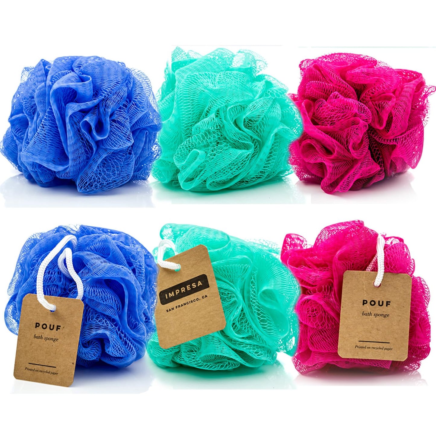 IMPRESA Mesh Bath & Shower Loofah Sponges - 5-Inch - Pack of 6 Gentle Exfoliating Body Scrubber & Bath Pouf - Home & Travel Loofah Pack - Durable