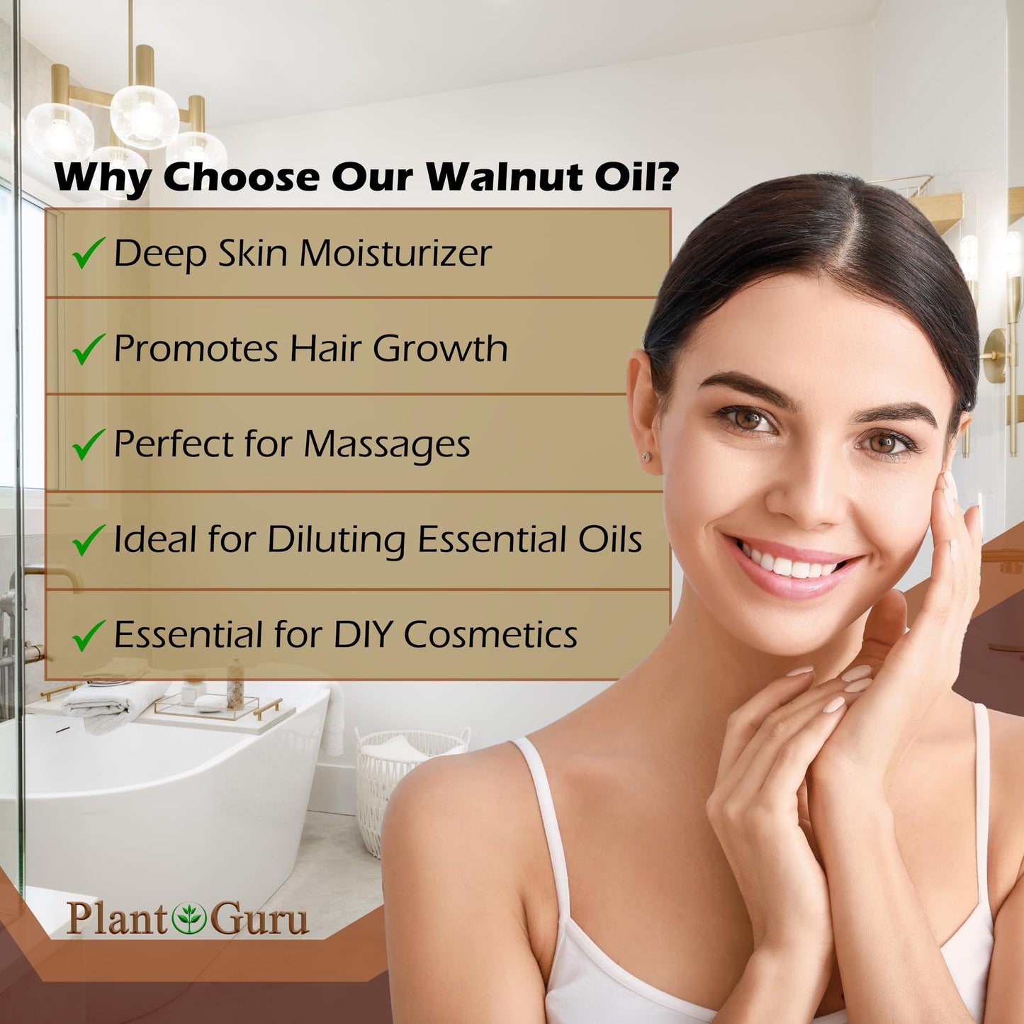 Plant Guru Walnut Oil 16 fl. oz. - Cold Pressed 100% Pure Natural - Skin, Body, Face, and Hair Growth Moisturizer. Great For Creams, Lotions, Lip balm Beauty & Personal Care Plant Guru