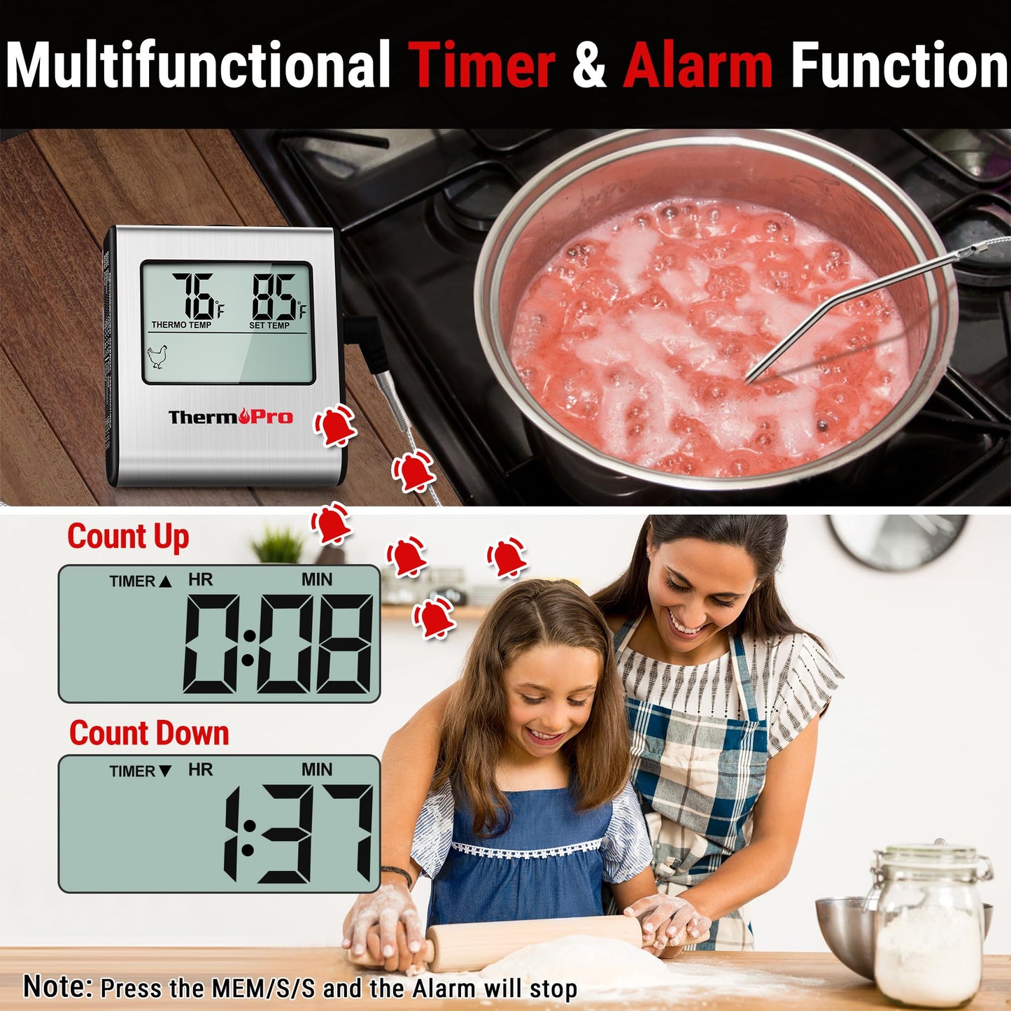 ThermoPro TP16 Digital Meat Thermometer with Large LCD, Timer & Stainless Steel Probe for Oven, Smoker, BBQ & Kitchen