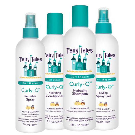 Fairy Tales Curly Q Hydrating Kids Shampoo 12oz, Conditioner 8oz, Styling Spray Gel 8oz & Refresher Spray 8oz - Paraben, Sulfate, Gluten & Nut Free Beauty & Personal Care Fairy Tales