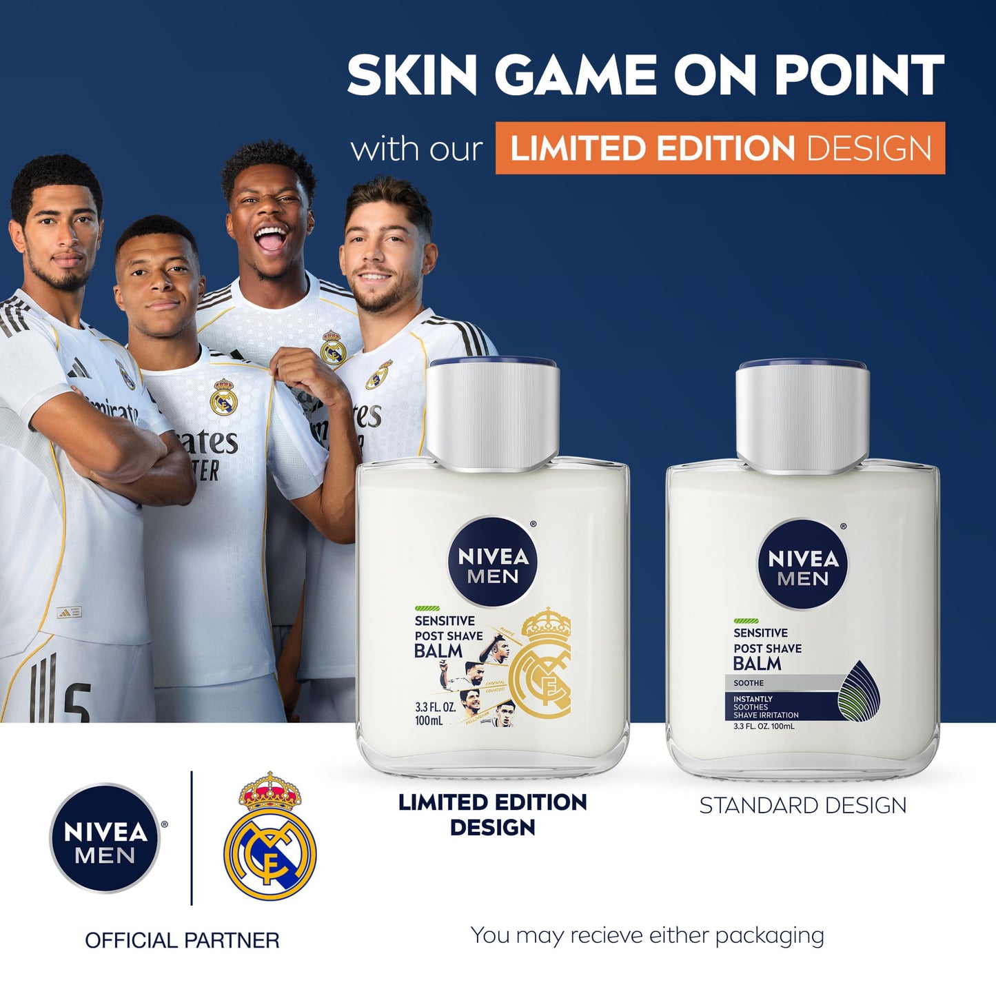 NIVEA MEN Real Madrid Limited Edition Design Sensitive Post Shave Balm, with VitaminPro Complex, Alcohol Free After Shave Balm for Men, 3.3 Fl Oz Beauty and Personal Care NIVEA MEN