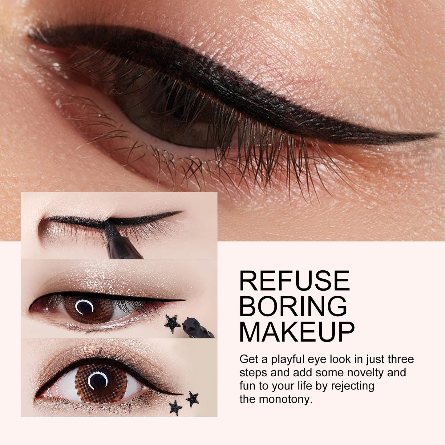 Ownest 3 Pcs Double-sided Liquid Eyeliner Pen,with Eye Makeup Stamp Super Slim Gel Felt Tip High Black Pigment,Waterproof Smudgeproof Long Lasting