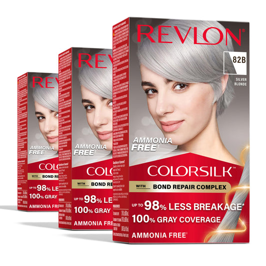 Revlon ColorSilk with Bond Repair Complex, Blonde Permanent Hair Color, 100% Gray Coverage, Ammonia Free Hair Dye, Vegan Keratin, 82B Silver Blonde