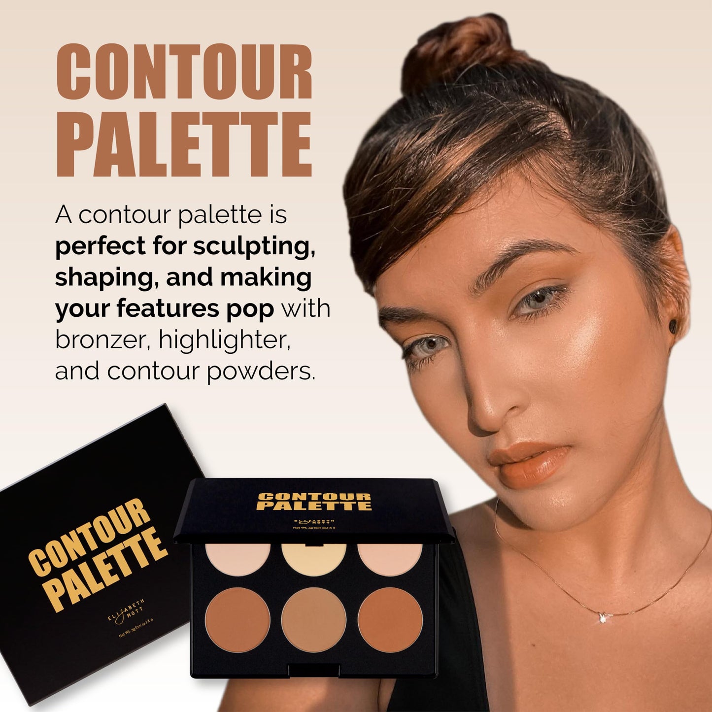 Elizabeth Mott Bronzer Contour Kit & Highlighter Powder Makeup - 6 Blendable Shades for a Natural Sun-Kissed Glow - Long-Lasting, Lightweight