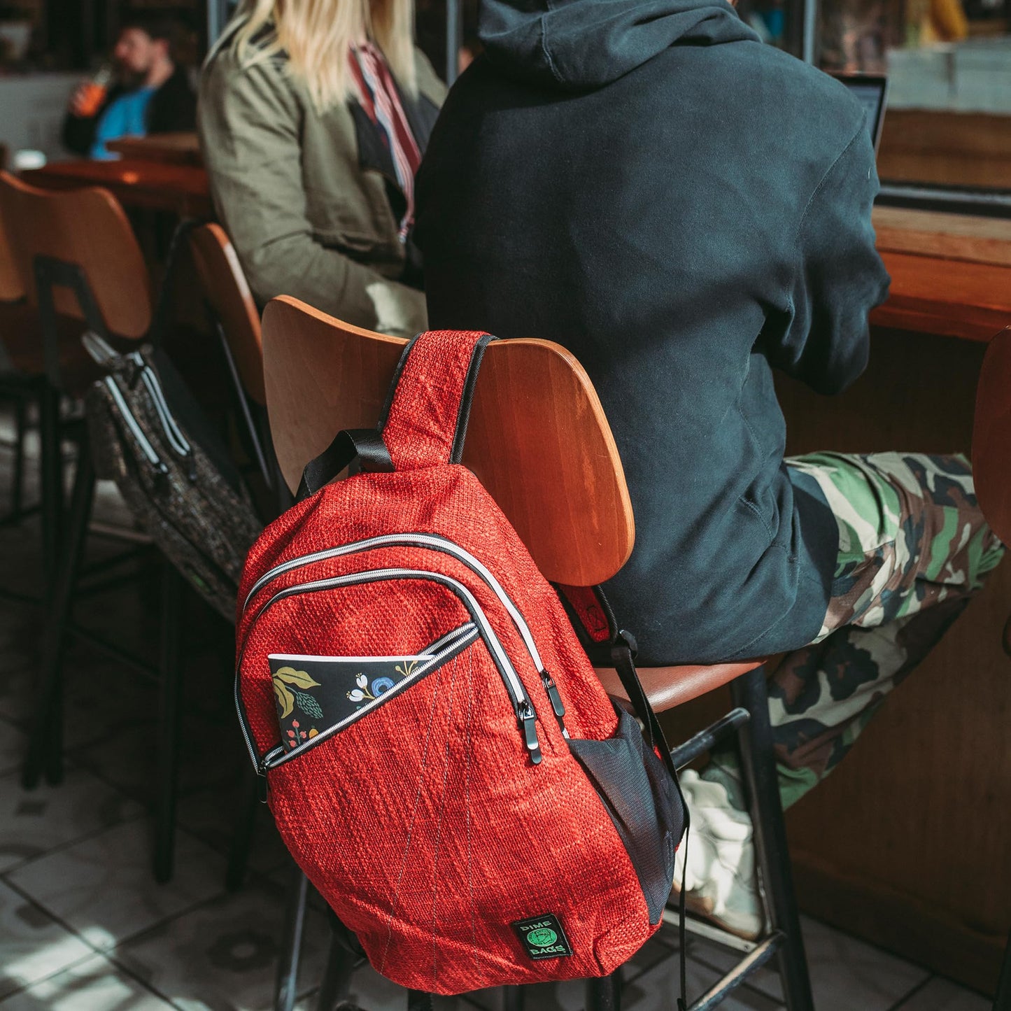 DIME BAGS Backpack with Padded Laptop Compartment, Durable Hempster Material, 11 Storage Pockets, For Travel & Daily Use, City Dweller (Silver)