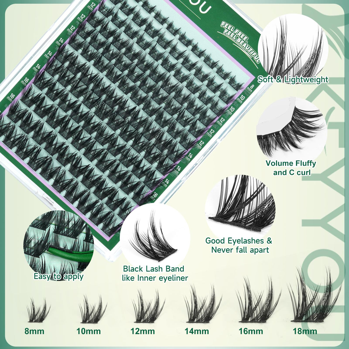 KEYYOU Lash Clusters Manga Lashes 8-18mm C Curl Ultra-Thin Natural Lash F04 Beauty and Personal Care KEYYOU