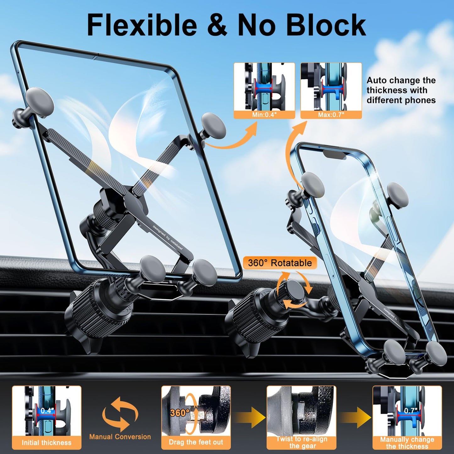 xuenair Z Fold 7 6 5 4 3 2 Car Mount Accessories, [2 Forms & Thick Case Friendly] Gravity Cell Phone Holder Mount for Samasung Galaxy Fold 7 6 5 4 3…