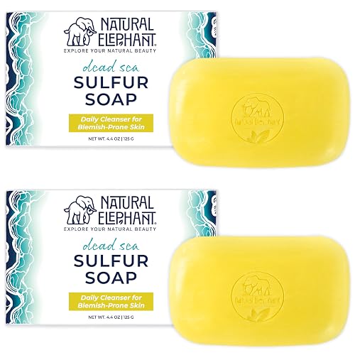 Natural Elephant Dead Sea Sulfur Soap 4.4 oz with Dead Sea Salt, Aloe Vera, Sulphur Face and Body Cleanser Bar for All Skin Types (2 Pack (2 4.4 Ounce