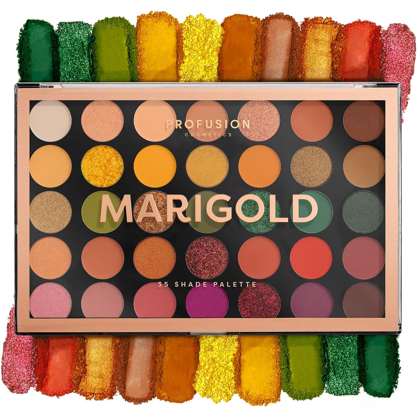 Profusion Cosmetics Marigold 35 Shade Eyeshadow Palette - Multicolor Blendable Natural Shades in Matte, Shimmer, and Glitter Finishes, Long-Wear…