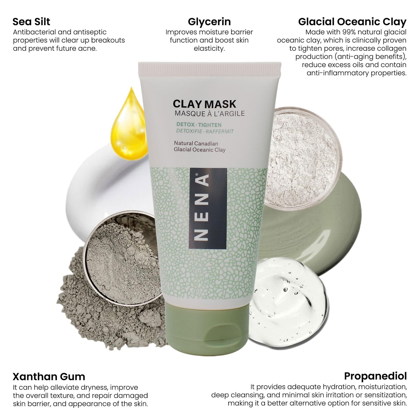 NENA Skincare Clay Mask - Clay Mask for Face - Purifies and Rejuvenates Skin with Mineral-Rich Formula - Refines Pores for Clearer Complexion - 4.2 oz