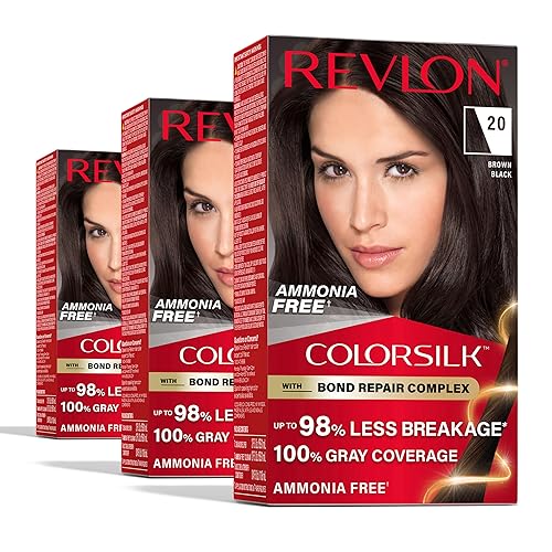 Revlon ColorSilk with Bond Repair Complex, Black Permanent Hair Color, 100% Gray Coverage, Ammonia Free Hair Dye, Vegan Keratin, 20 Brown Black (Pack