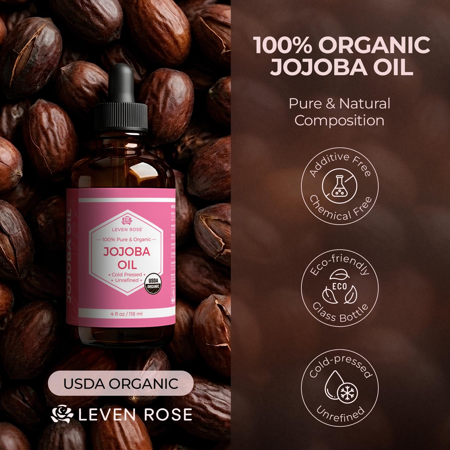 Leven Rose Jojoba Oil, Pure Cold Pressed Natural Unrefined Moisturizer for Skin Hair and Nails 16 Fl. oz Beauty and Personal Care Leven Rose