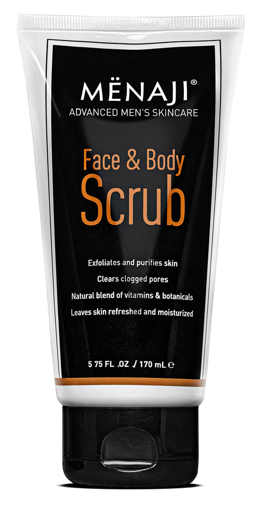 MËNAJI Face & Body Scrub - Exfoliating Mens Face Wash and Body Scrub - Deep Clean for Sensitive Skin - All Natural Skin Care - 5.75 Fl Oz