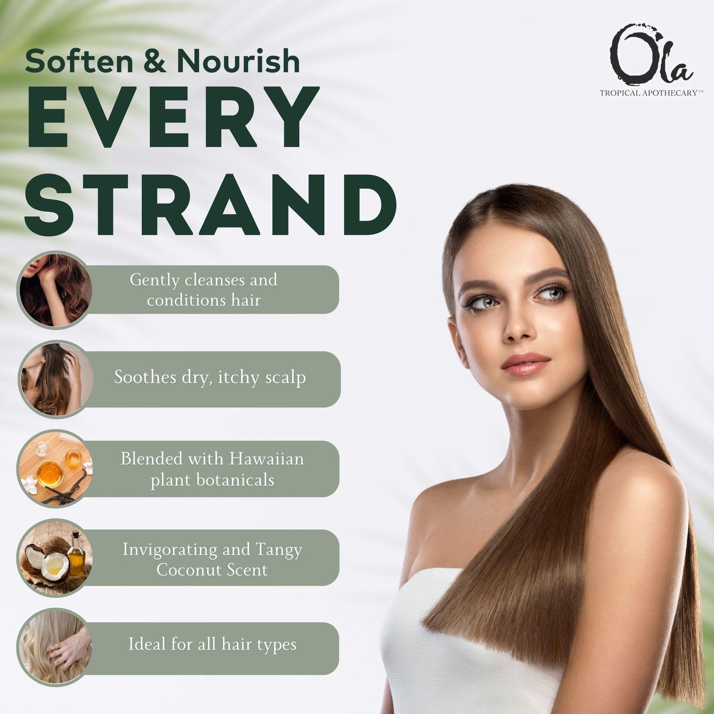 Ola Tropical Apothecary Coconut Organic Shampoo and Conditioner Hair Pair Combo - 8 fl oz each