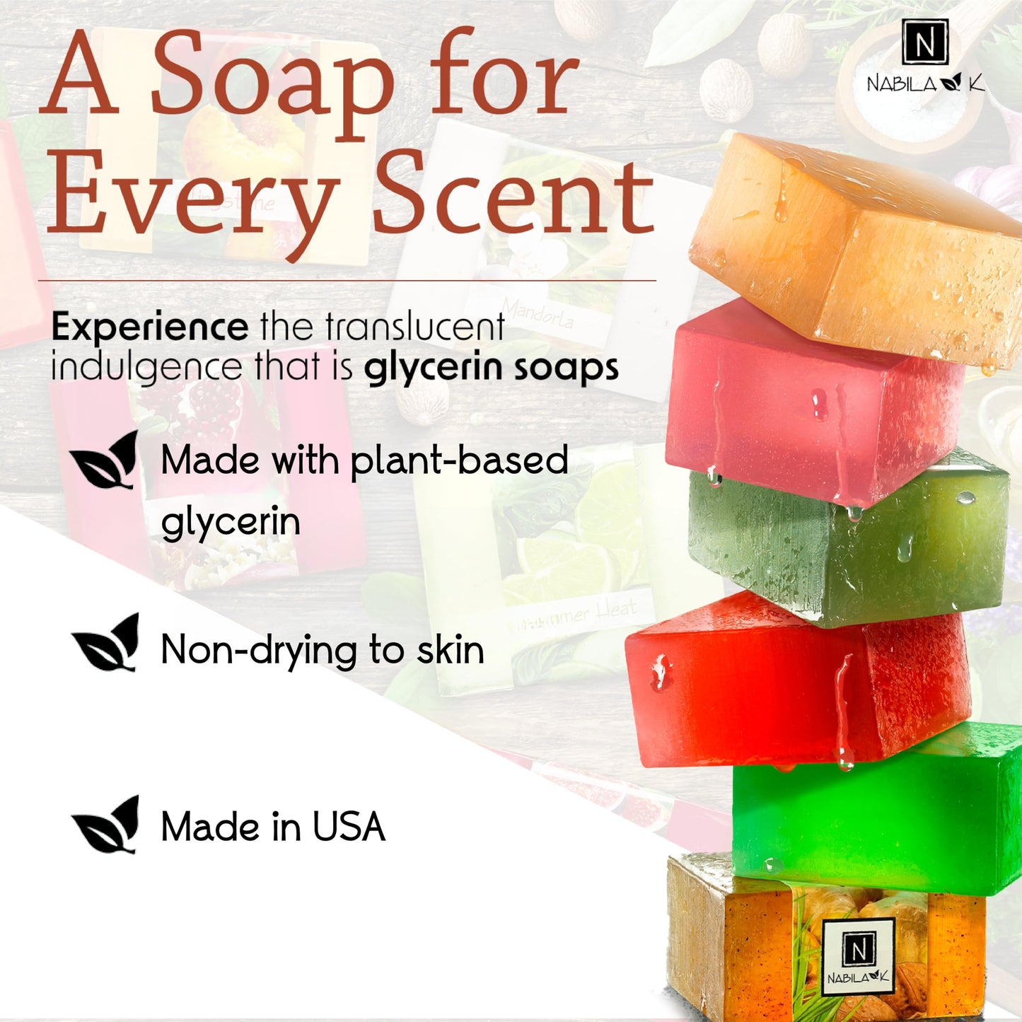 Nabila K Loveable Glycerin Bar Soap | Bergamot, Vanilla & Orange Scent | Natural, Vegan, Hypoallergenic | 100% Vegetable Glycerin, Sulfate-Free Beauty & Personal Care Nabila K