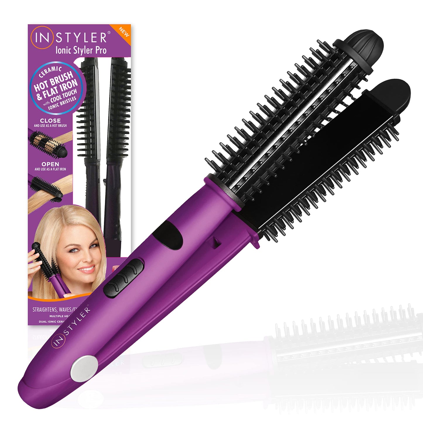 Instyler Pro Hair Straightener, 2 in 1 Ceramic Flat Iron Hair Straightener & Hot Brush for Added Volume and Waves, Auto Safety Shut Off, Cool Touch