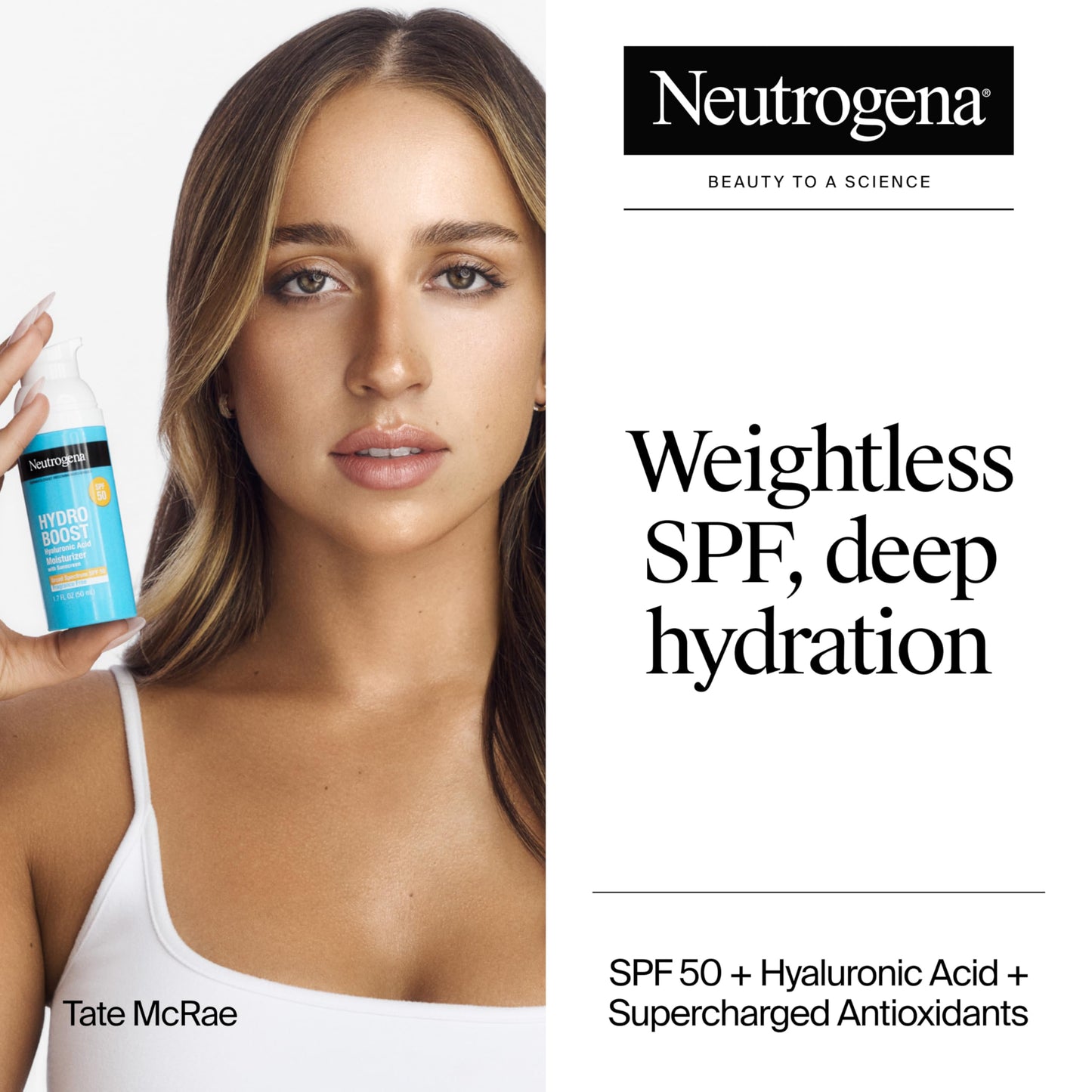 Neutrogena Hydro Boost Hyaluronic Acid Face Moisturizer with Broad Spectrum SPF 50 Sunscreen, Non-Greasy, Fragrance Free Daytime Facial Moisturizer