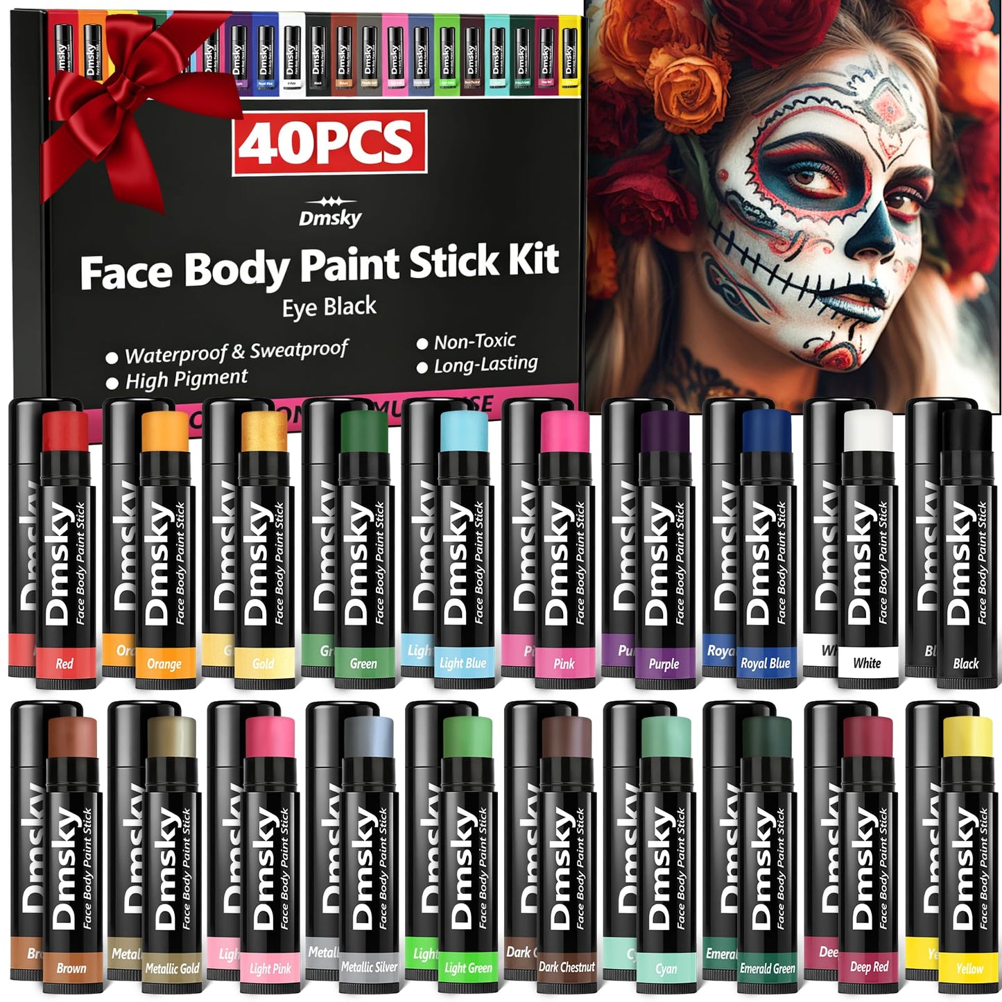 Dmsky 40 Packs Eye Black Sports Stick for Football, Baseball, Softball-Anti-Glare Face Body Paint Stick Kit,Water-Proof Eye Sports Paint Sticks,20
