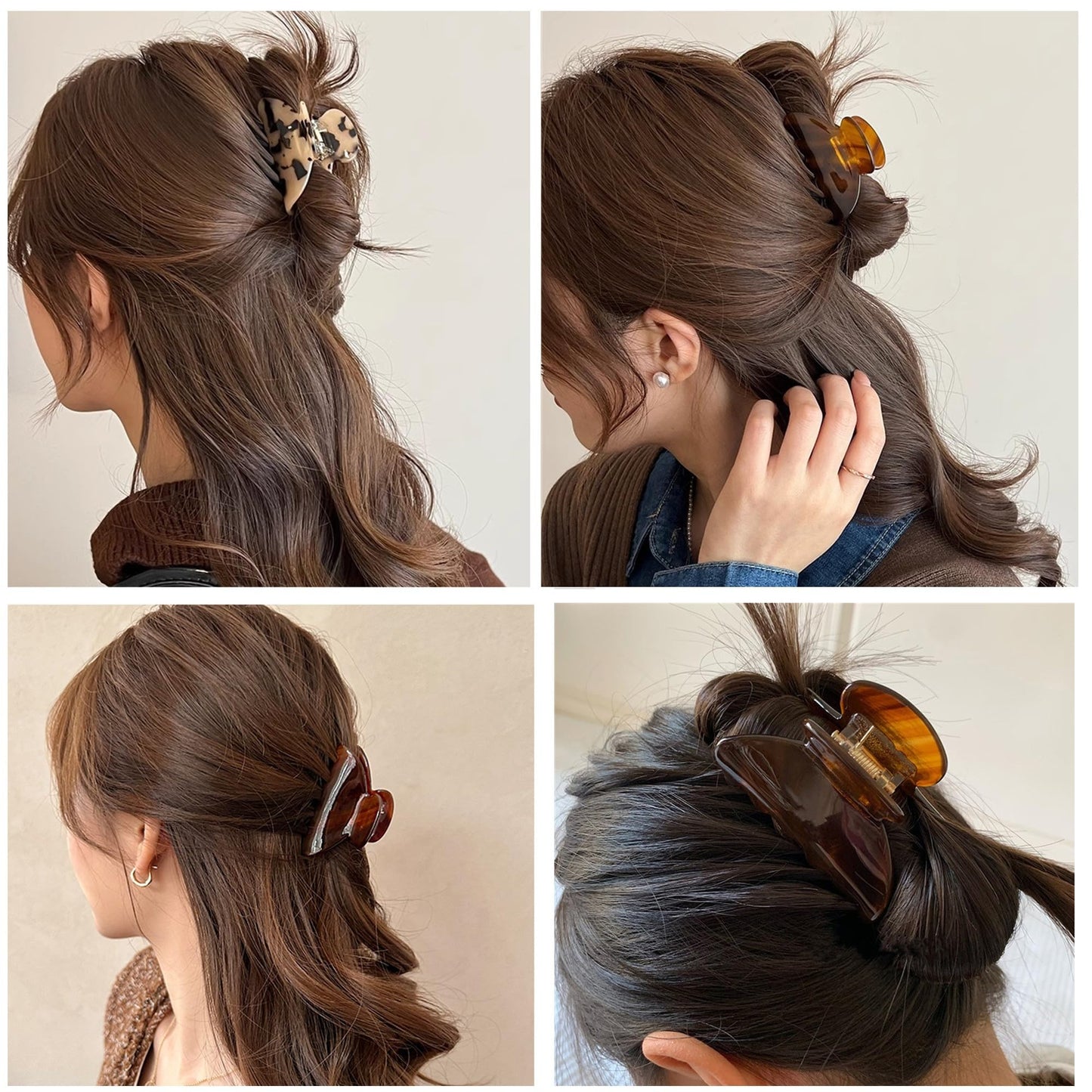 Womens Hair Clips Medium Claw Clips Tortoise Hair Jaw Clips Celluloid Hair Claw Clamps Acetate Hair Clip 3 Pack,Tortoise Shell/Black/Brown Beauty and Personal Care Fsmiling