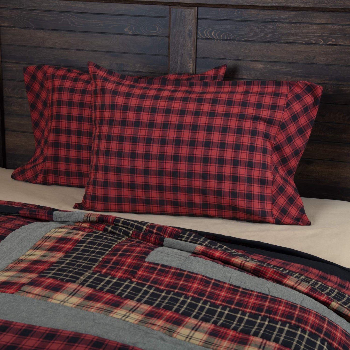 VHC Brands Rustic & Lodge Bedding-Cumberland Red, Cotton, Pillow Case Set, Standard (20 x 30 inches), Chili Pepper