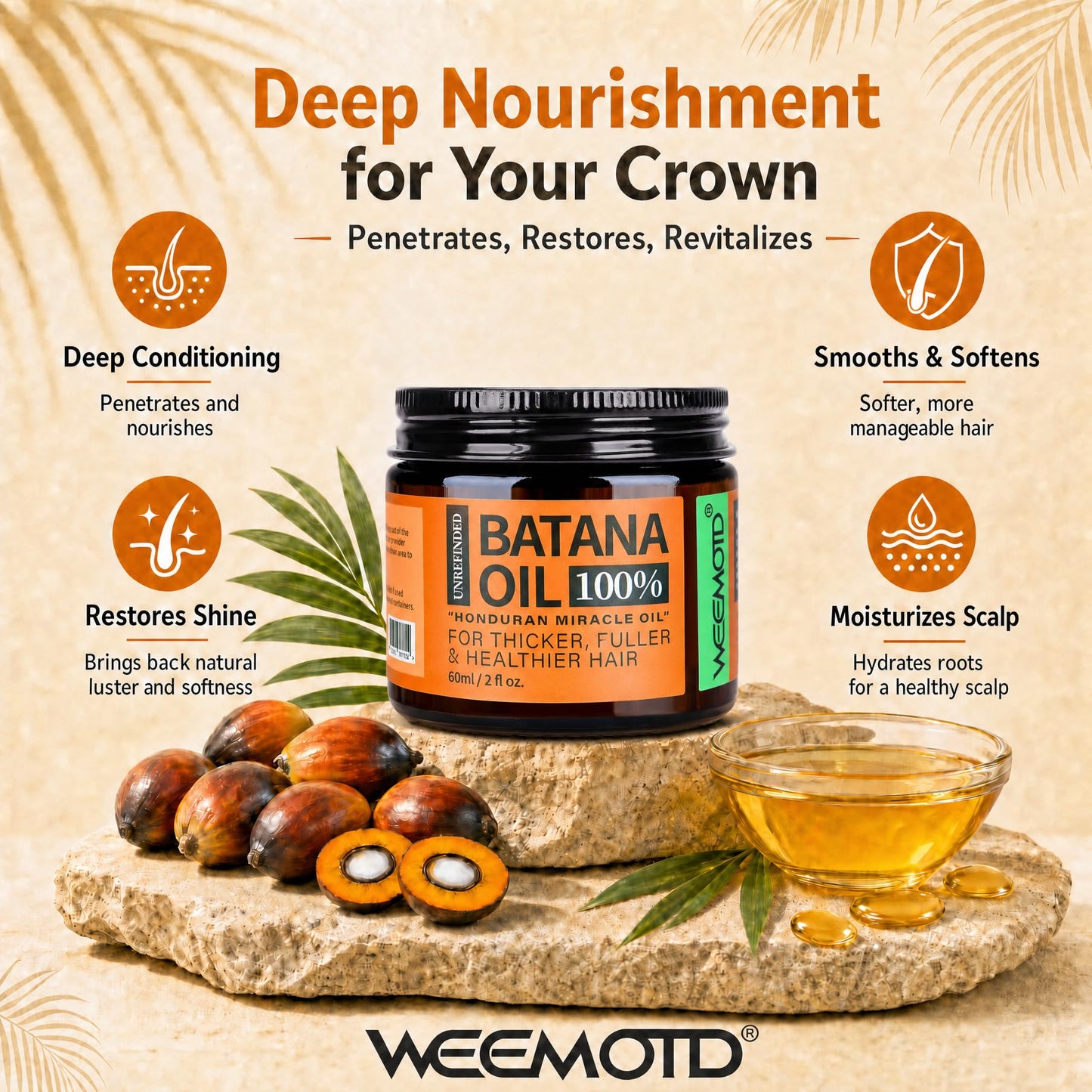 WEEMOTD 100% Raw Batana Oil for Hair, Unrefined Conditioning Scalp Oil from Honduras, Moisturizing Hair Mask, Adds Shine & Softness for Men & Women (2 Beauty and Personal Care WEEMOTD