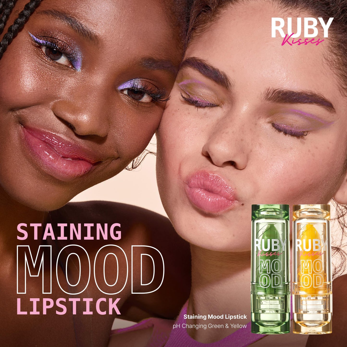 Ruby Kisses Staining Mood Lipstick, pH Color Changing Lip Balm Tint, Lightweight Hydrating Formula with Coconut Oil, Temperature-Reactive Long Lasting Satin Finish Color, Banana Scented