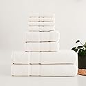 Luzia 8 Piece Bathroom Towel Set - 100% Turkish Cotton, Premium Quality - 2 Bath Towels 2 Hand Towels and 4 Washcloths (Ivory)