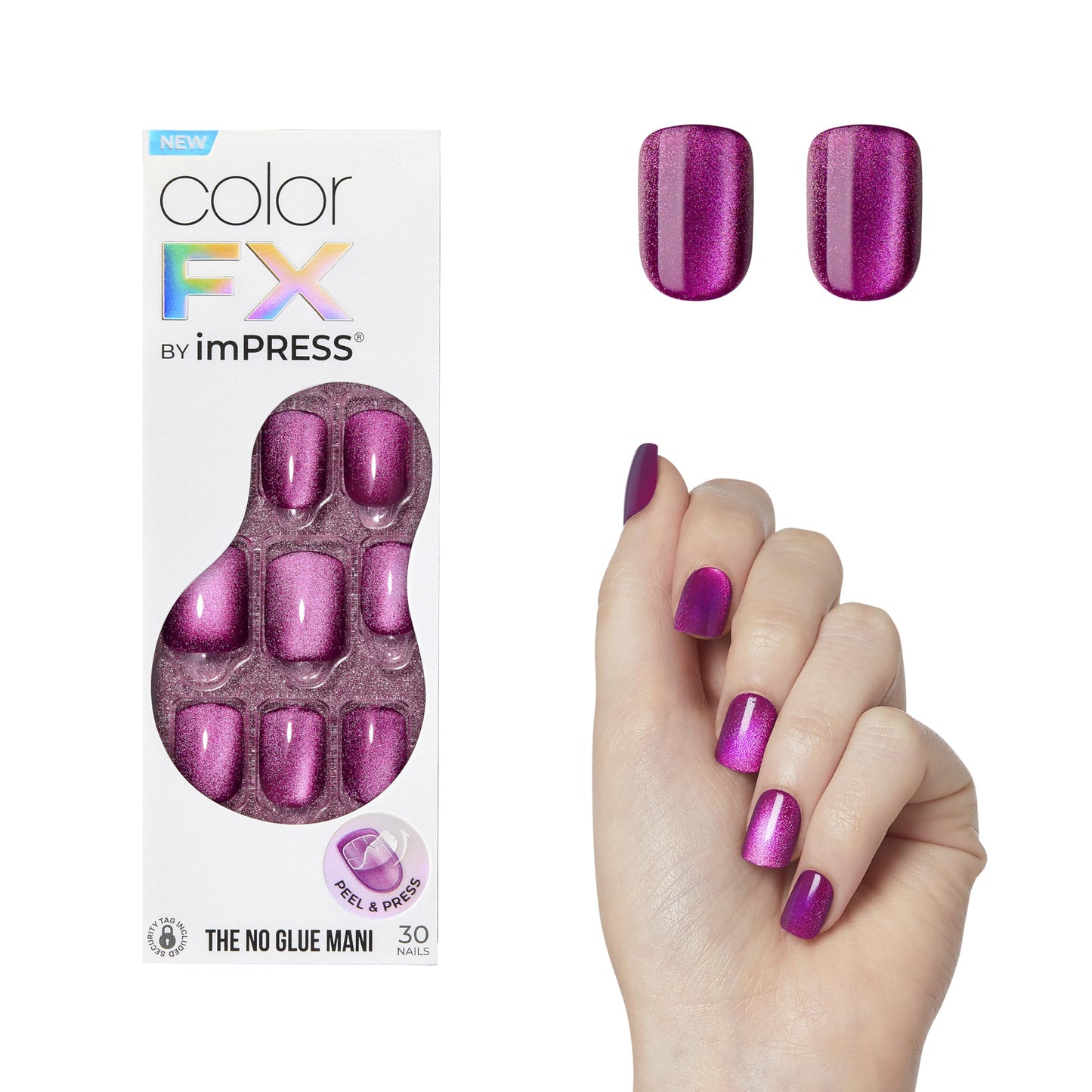 Kiss colorFX by Impress Press On Nails, Levels, 30 No Glue Peel and Stick Nails Kit with IMPROVED Adhesive, Pink Squoval Chrome Effect, Includes Prep Beauty & Personal Care imPRESS