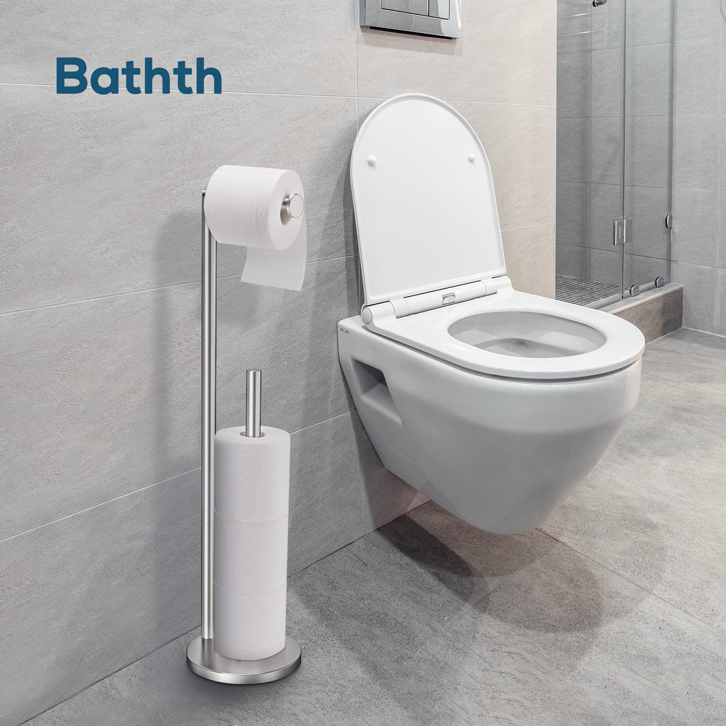 Toilet Paper Holder Stand, Toilet Paper Stand Brushed Nickel, Free Standing Toilet Paper Holder, Toilet Paper Storage by Bathth