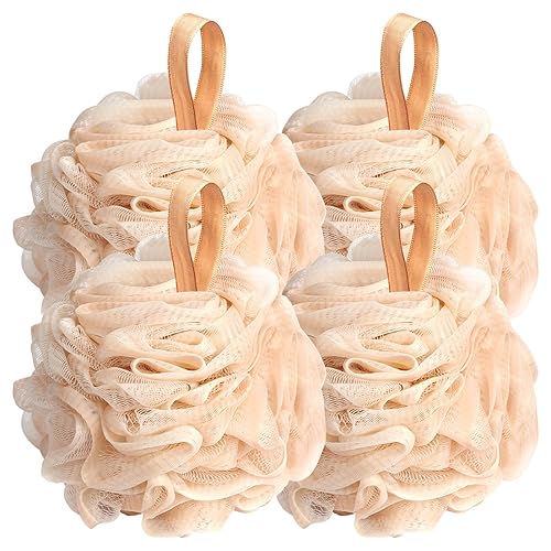 Fishent Loofah Bath Sponge Shower Loofahs, 4 Pack Soft Loofa Exfoliating Body Scrubber Mesh Shower Puff Pouf Ball Luffa for Men and Women(50g/pcs)