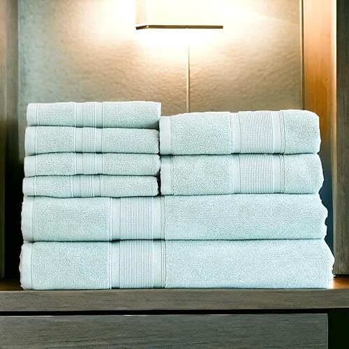Luzia 8 Piece Bathroom Towel Set - 100% Turkish Cotton, Premium Quality - 2 Bath Towels 2 Hand Towels and 4 Washcloths (Sea Foam/Aqua/Mint/Glacier…