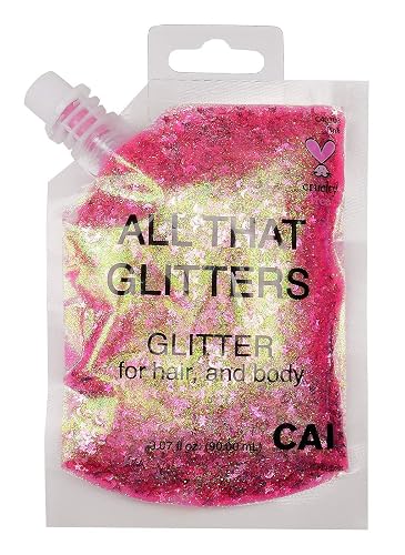 Hair and Body Glitter Bag Pouch Holographic Cosmetic Grade Glamour 90ml, Pink