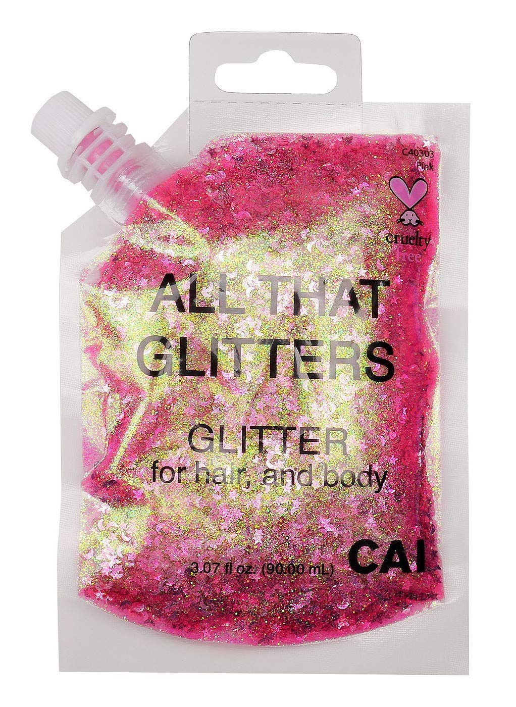 Hair and Body Glitter Bag Pouch Holographic Cosmetic Grade Glamour 90ml, Pink