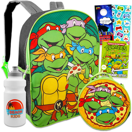 Teenage Mutant Ninja Turtles Backpack with Lunch Box Set - Bundle with 15” TMNT Backpack, Lunch Bag, Water Bottle, More | TMNT Backpack for Boys