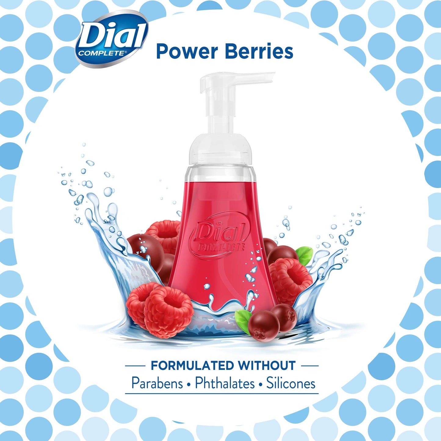 Dial Antibacterial Foaming Hand Wash, Power Berries, 7.5 Oz Pump Bottle, 8/carton