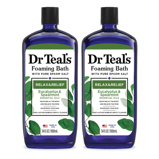 Dr Teal's Foaming Bath with Pure Epsom Salt, Relax & Relief with Eucalyptus & Spearmint, 34 fl oz (Pack of 2) Beauty and Personal Care Dr Teal's